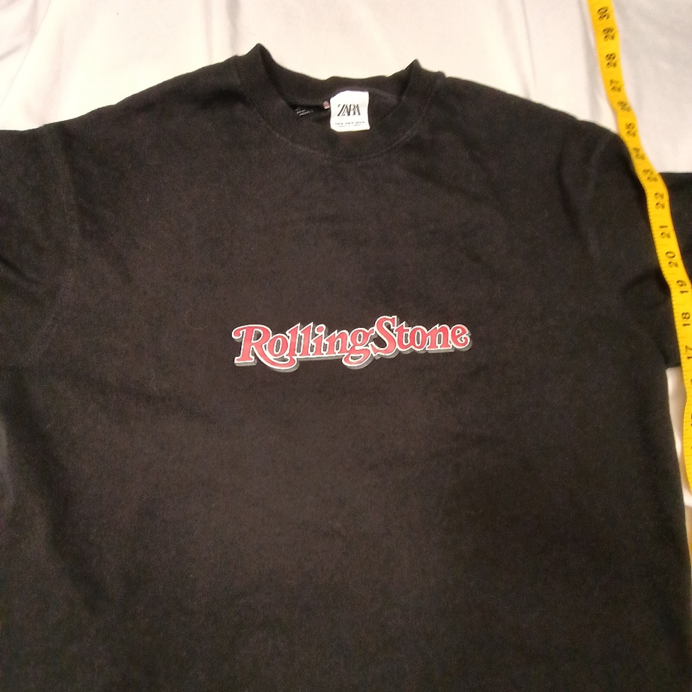 Zara Black Rolling Stone Short Sleeve Tee